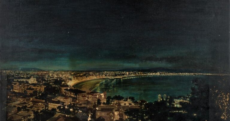 Vista histórica o artística de la ciudad de Bombay (Mumbai) mostrando su evolución urbana.