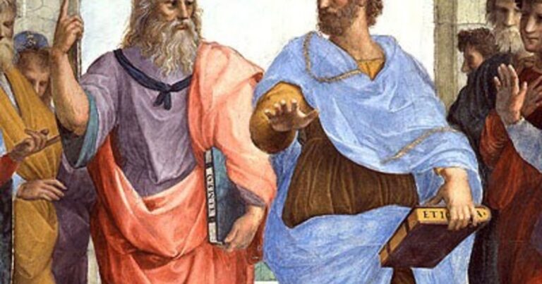 Busto o representación clásica del filósofo griego Platón, en un fondo neutro.