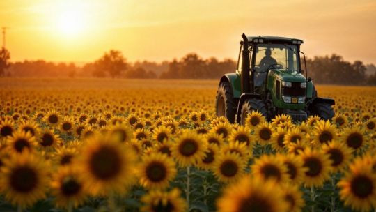 Campo de girasoles en flor en Argentina, representando la producción agrícola.