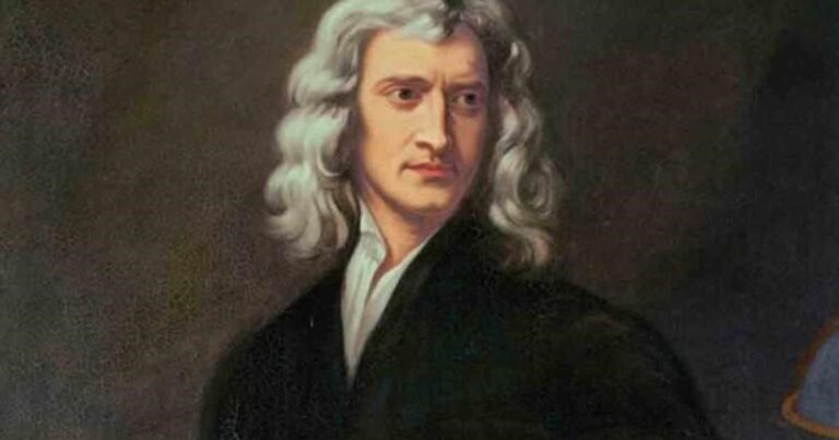Retrato de Isaac Newton, científico inglés del siglo XVII.