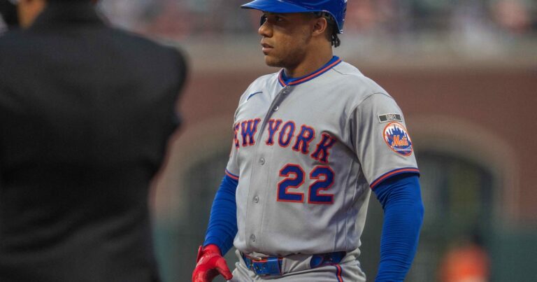 Juan Soto, jardinero de los Mets de Nueva York, durante un partido de béisbol.