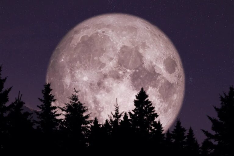 Ilustración de una luna llena en el cielo nocturno, representando el fenómeno de la luna azul.