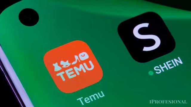 Logo de Mercado Pago junto a iconos de las plataformas de compras Shein y Temu en un dispositivo móvil.