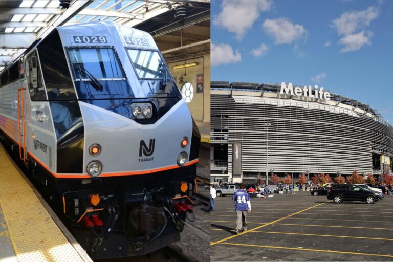Tren de NJ Transit acercándose al MetLife Stadium, sede del Mundial 2026