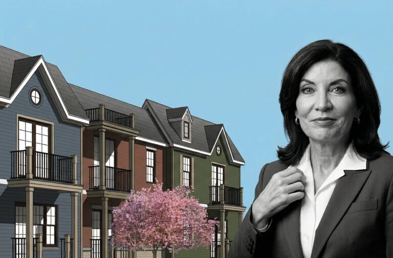 Vista exterior del complejo de viviendas sociales Blocher Apartments en Williamsville, Nueva York.