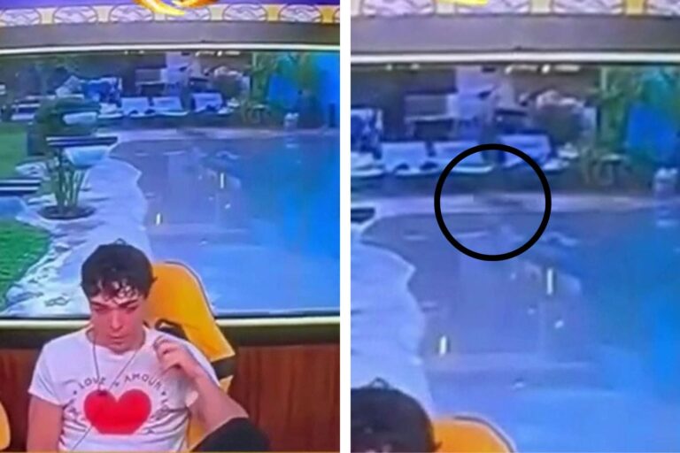 Captura de pantalla del video de Gran Hermano donde se señala el punto del movimiento extraño en el patio.